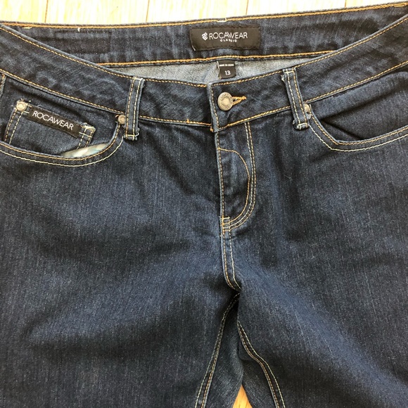 Vintage RocaWear Junior Skinny Blue Jeans size 13 Embroidered Pockets - Picture 5 of 12